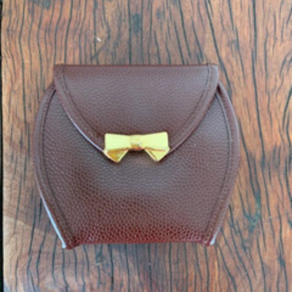 Nina Ricci leather coin purse, brown calf skin with gold bow - Picture 3 of 3